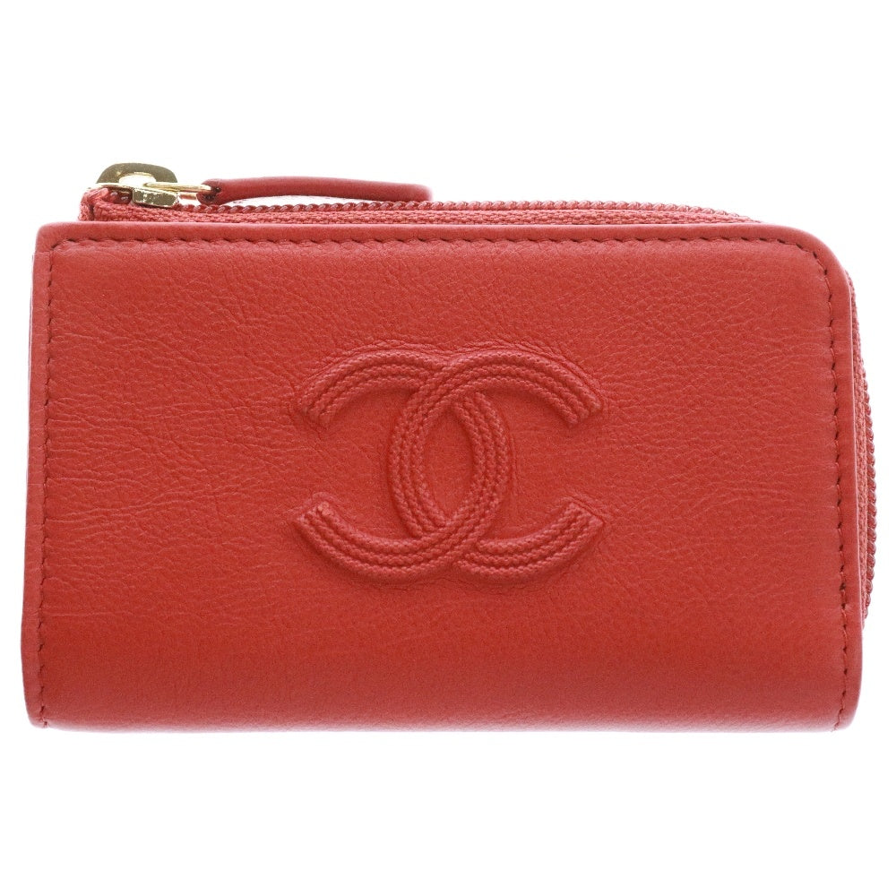 CHANEL(シャネル) L字ファスナー コインケース レッド レザー キーリング付