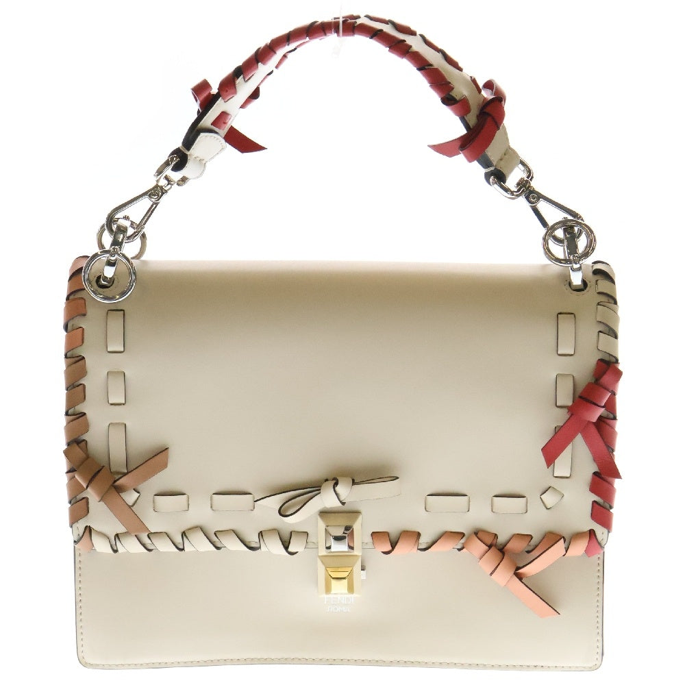 FENDI(フェンディ) キャナイ リボン 2WAYバッグ ハンドバッグ ショルダーバッグ シルバー金具 ピンク レザー