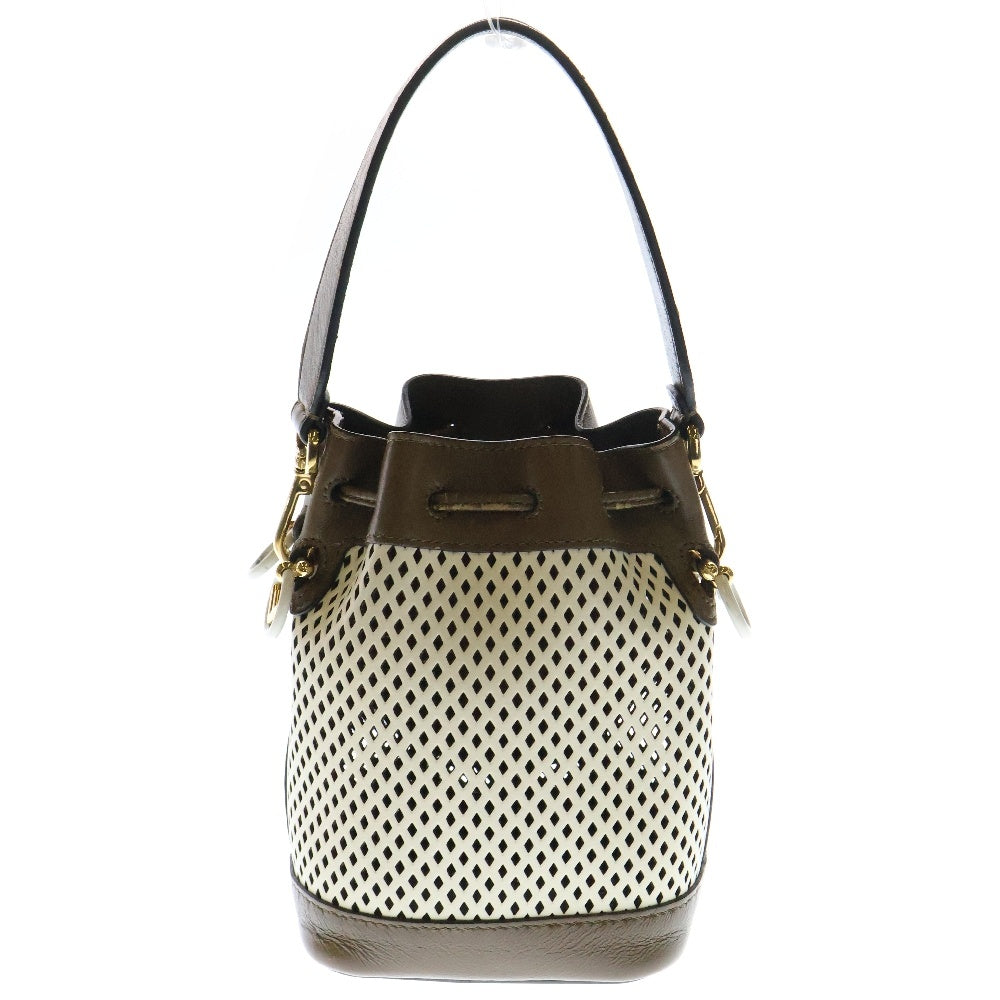 FENDI(フェンディ) FF モントレゾール バケット2WAYバッグ ハンドバッグ ショルダーバッグ ミニバッグ ブラウン×ホワイト レザー ゴールド金具 8BS010