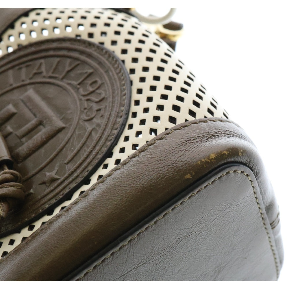 FENDI(フェンディ) FF モントレゾール バケット2WAYバッグ ハンドバッグ ショルダーバッグ ミニバッグ ブラウン×ホワイト レザー ゴールド金具 8BS010
