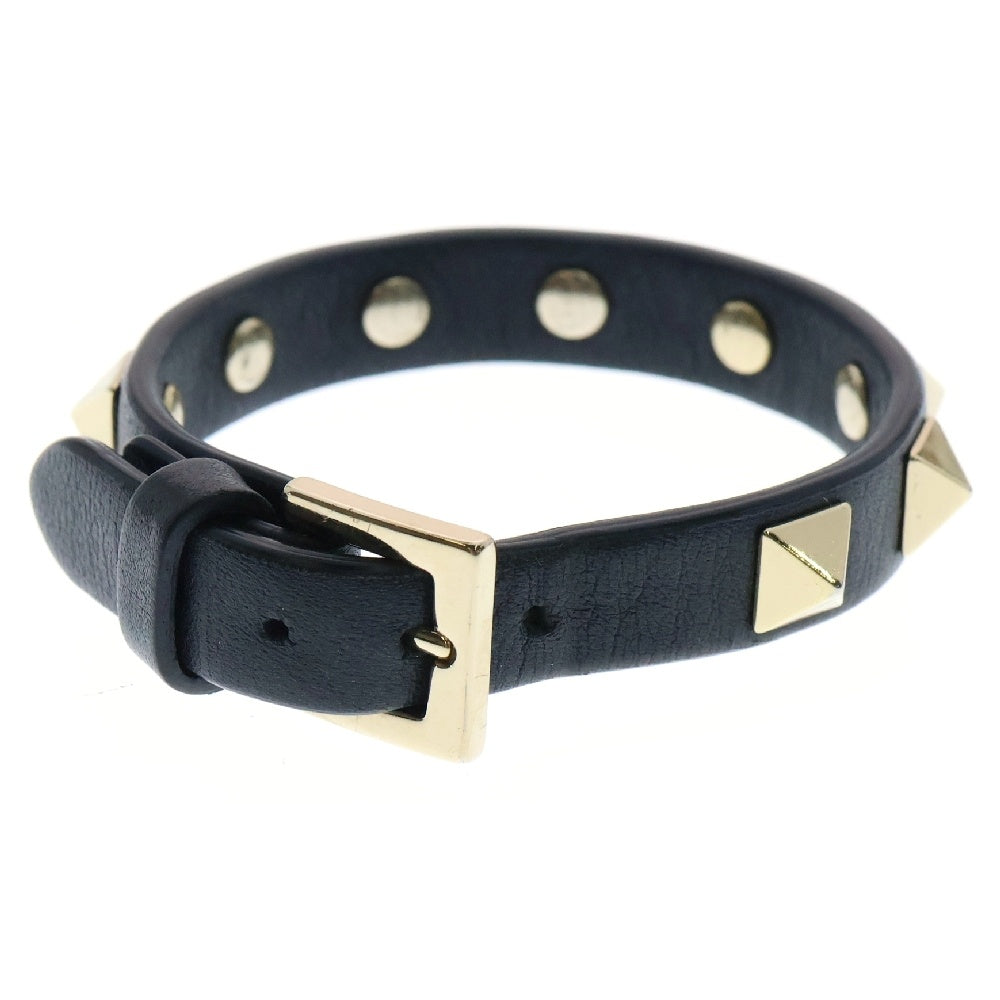 VALENTINO(ヴァレンチノ) スタッズブレスレット ブラック×ゴールド レザー ゴールド金具