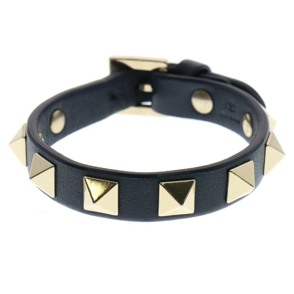 VALENTINO(ヴァレンチノ) スタッズブレスレット ブラック×ゴールド レザー ゴールド金具