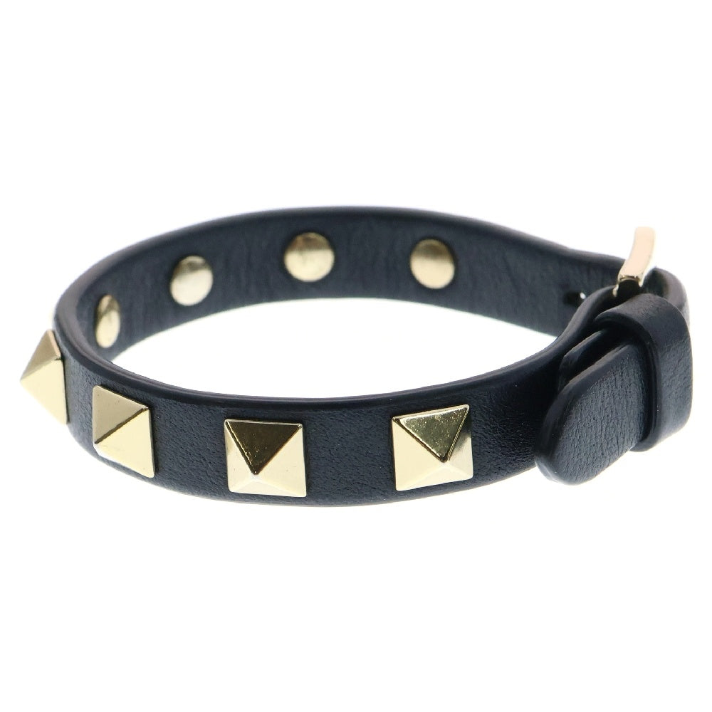 VALENTINO(ヴァレンチノ) スタッズブレスレット ブラック×ゴールド レザー ゴールド金具