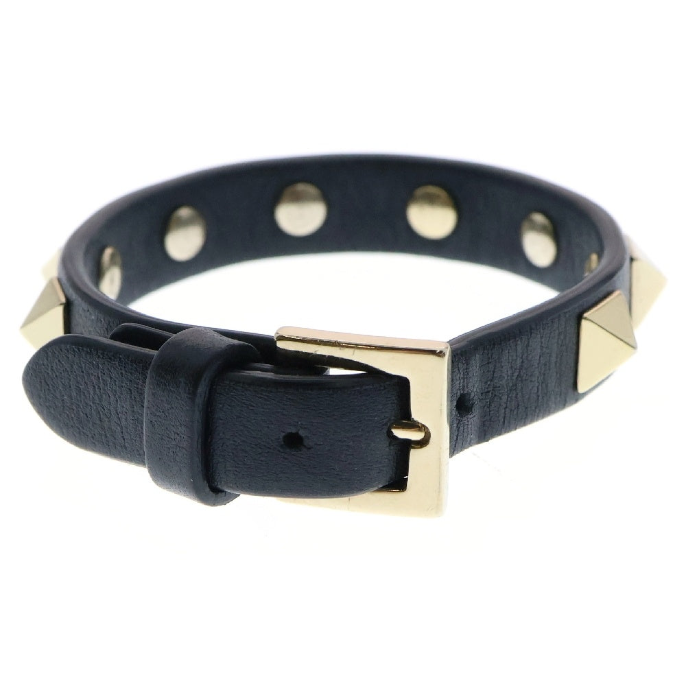 VALENTINO(ヴァレンチノ) スタッズブレスレット ブラック×ゴールド レザー ゴールド金具
