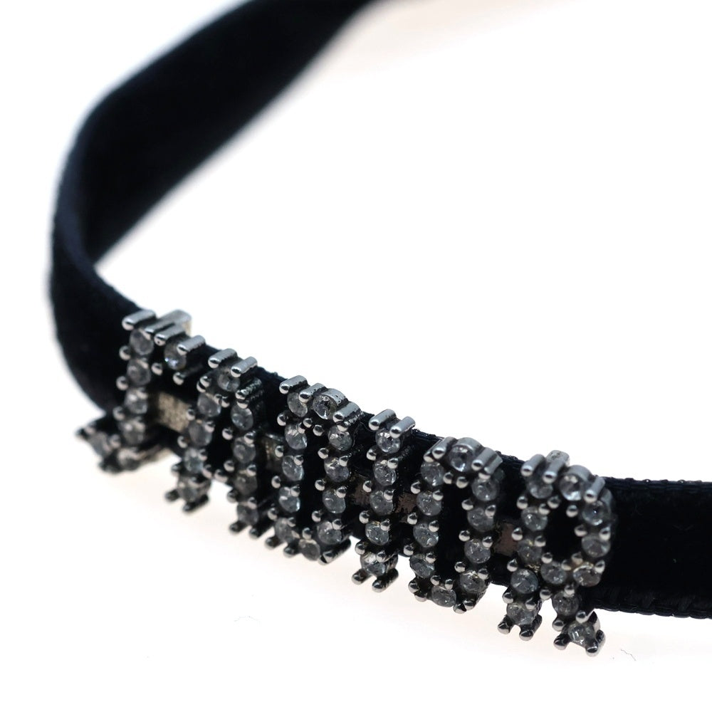 Christian Dior(クリスチャンディオール) ジャディオール ラインストーン チョーカー ネックレス ブラック ベロア シルバー金具