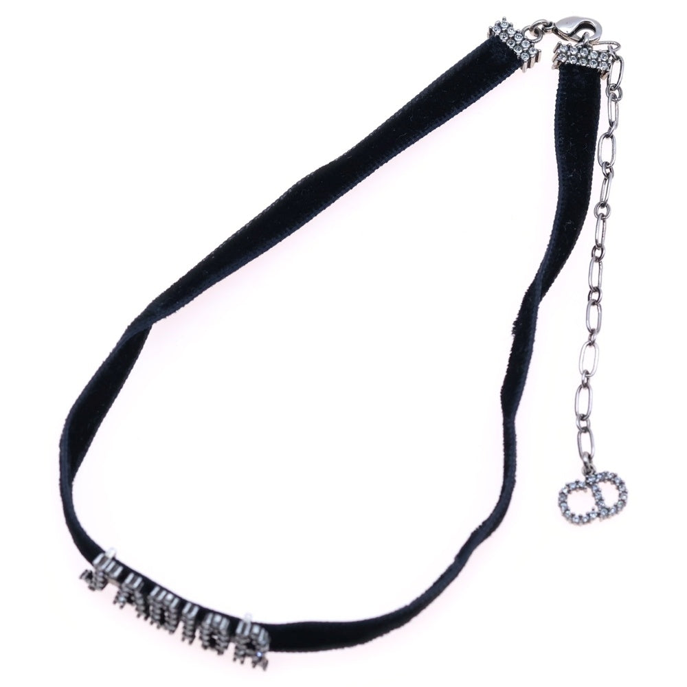 Christian Dior(クリスチャンディオール) ジャディオール ラインストーン チョーカー ネックレス ブラック ベロア シルバー金具