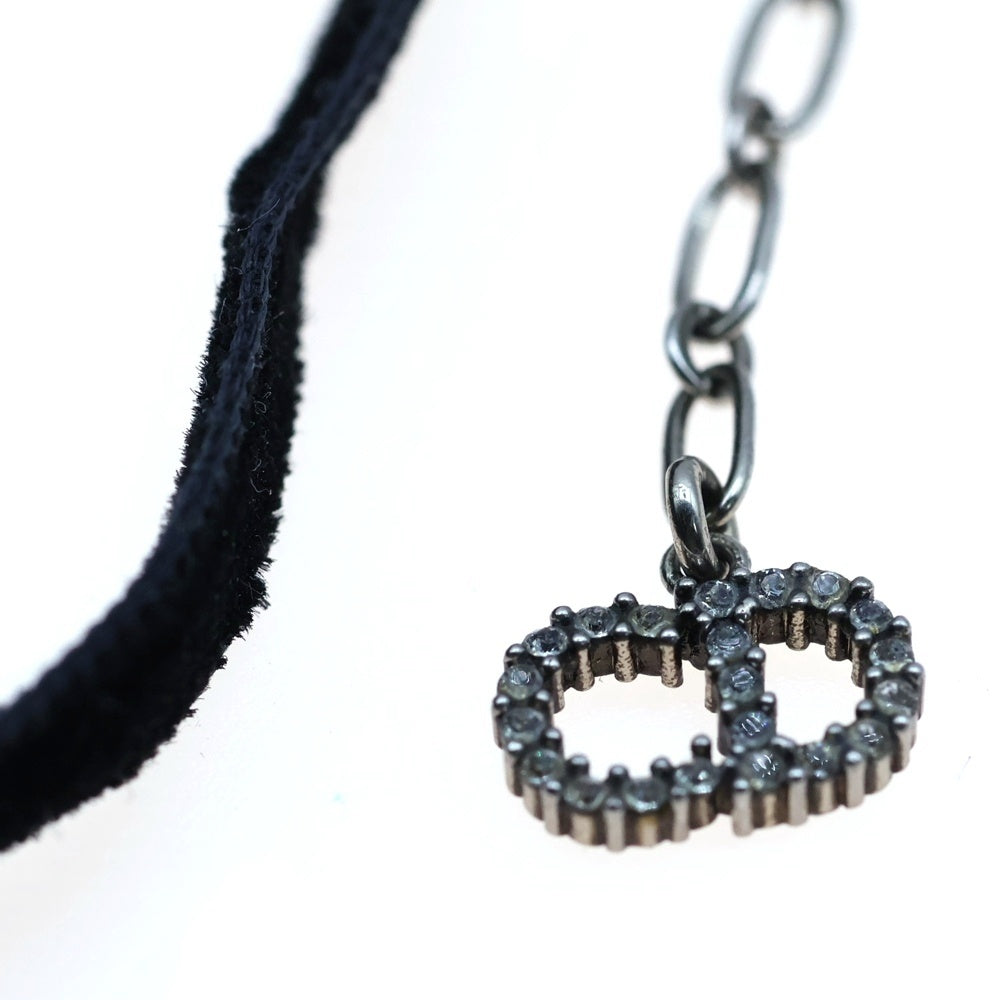 Christian Dior(クリスチャンディオール) ジャディオール ラインストーン チョーカー ネックレス ブラック ベロア シルバー金具