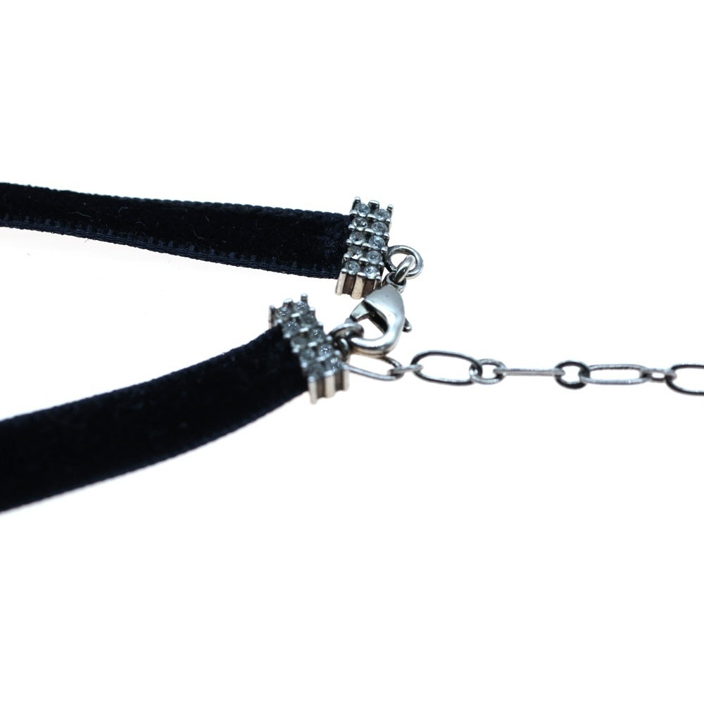 Christian Dior(クリスチャンディオール) ジャディオール ラインストーン チョーカー ネックレス ブラック ベロア シルバー金具