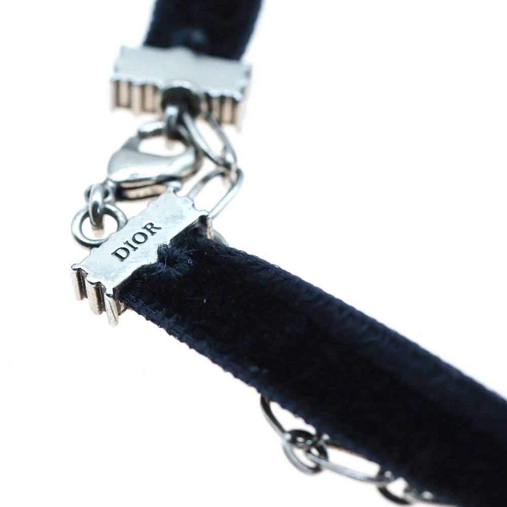 Christian Dior(クリスチャンディオール) ジャディオール ラインストーン チョーカー ネックレス ブラック ベロア シルバー金具