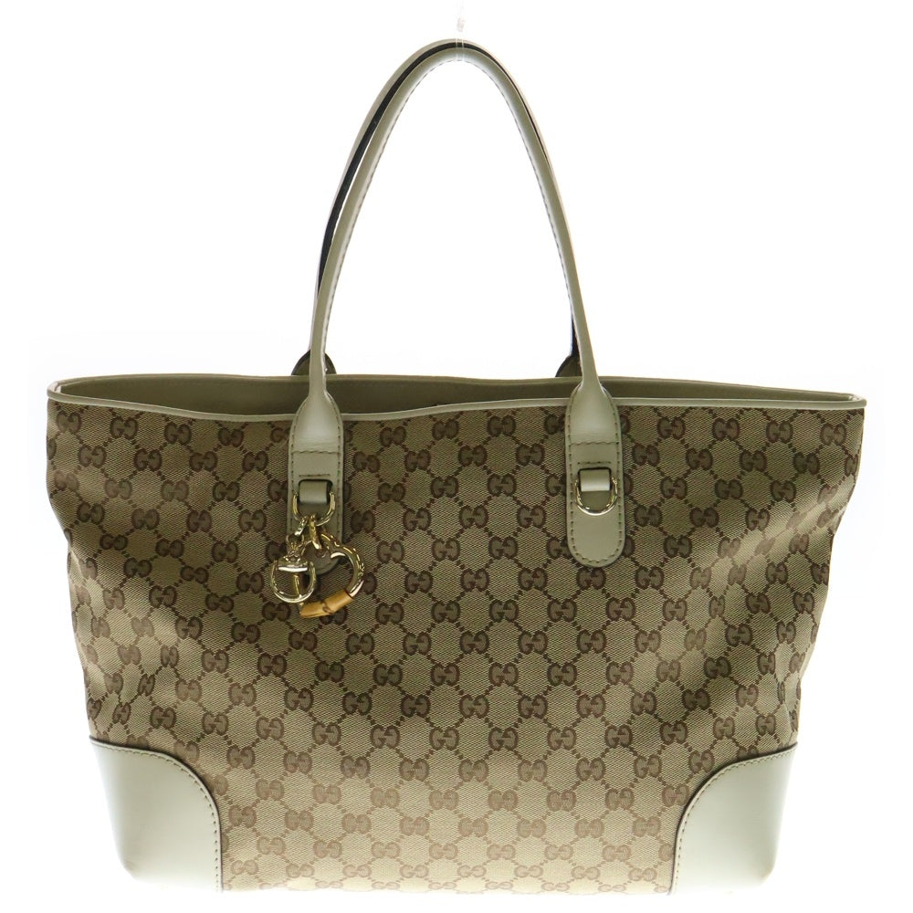 GUCCI(グッチ) GGキャンバス /レザー トートバッグ ハンドバッグ ベージュ×ホワイト ゴールド金具 レザー×キャンバス 269956
