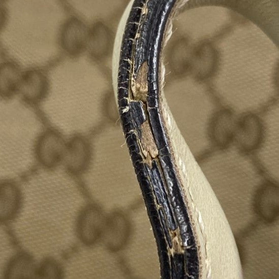 GUCCI(グッチ) GGキャンバス /レザー トートバッグ ハンドバッグ ベージュ×ホワイト ゴールド金具 レザー×キャンバス 269956 レディース