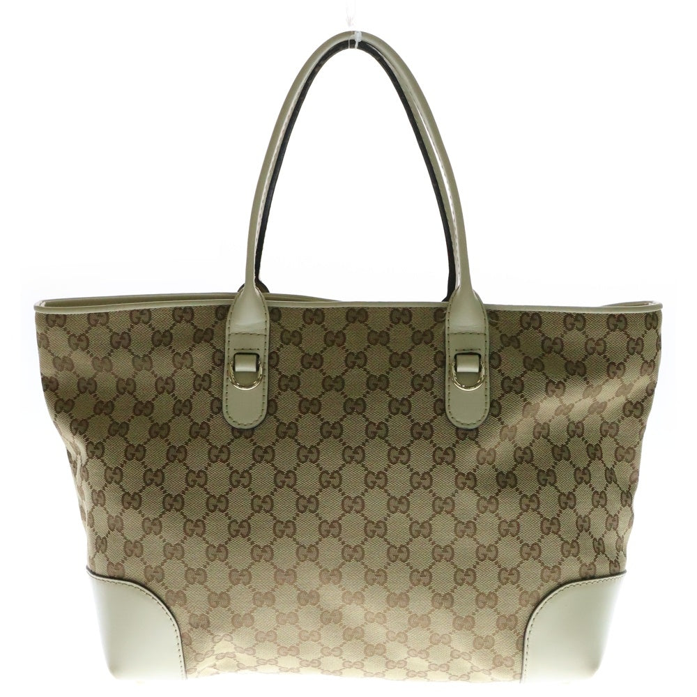 GUCCI(グッチ) GGキャンバス /レザー トートバッグ ハンドバッグ ベージュ×ホワイト ゴールド金具 レザー×キャンバス 269956