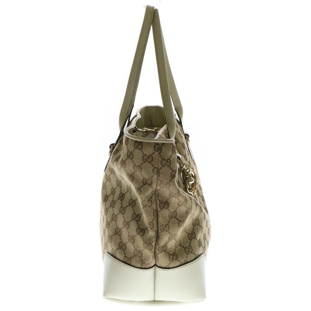 GUCCI(グッチ) GGキャンバス /レザー トートバッグ ハンドバッグ ベージュ×ホワイト ゴールド金具 レザー×キャンバス 269956