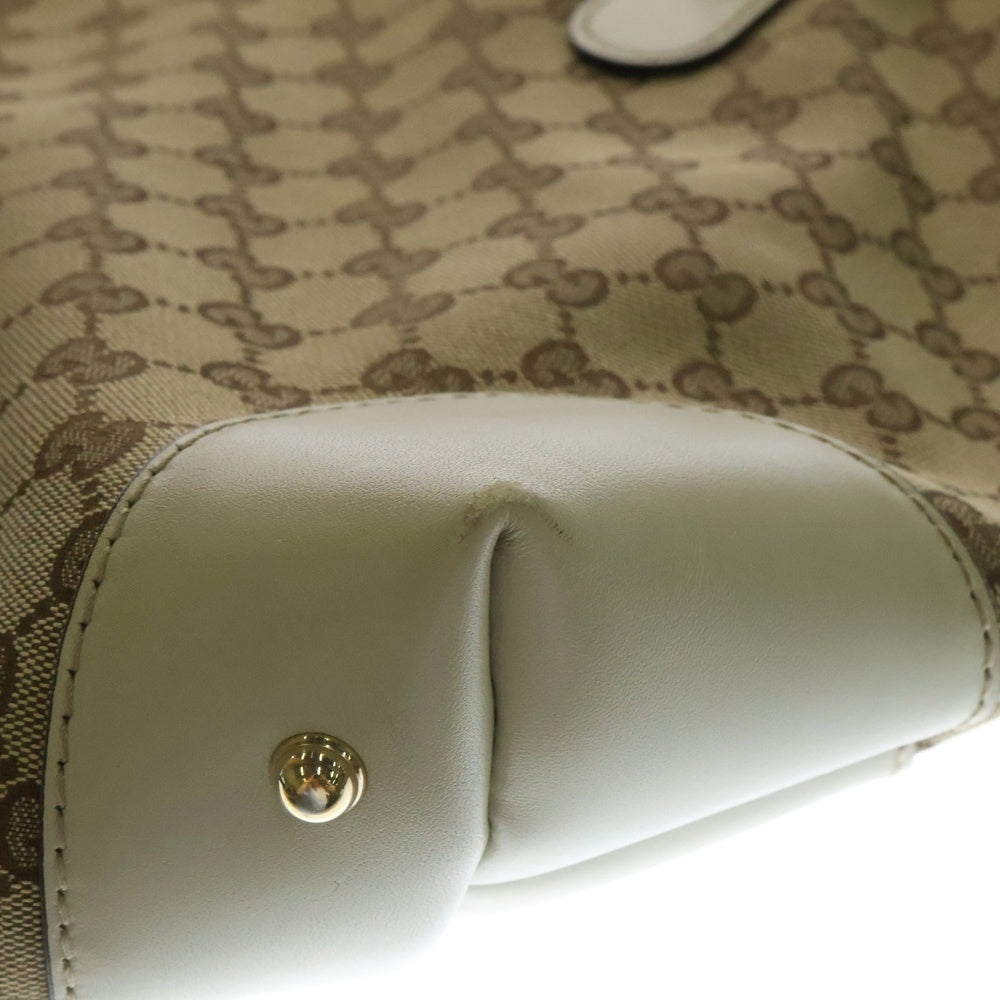 GUCCI(グッチ) GGキャンバス /レザー トートバッグ ハンドバッグ ベージュ×ホワイト ゴールド金具 レザー×キャンバス 269956