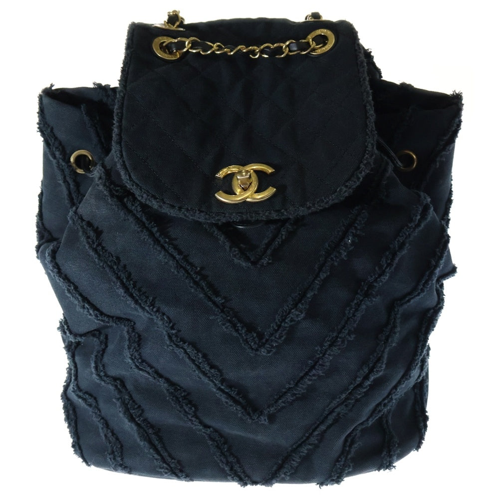 CHANEL(シャネル) ココマーク バックパック リュックサック ネイビー ゴールド金具 チェーン キャンバス