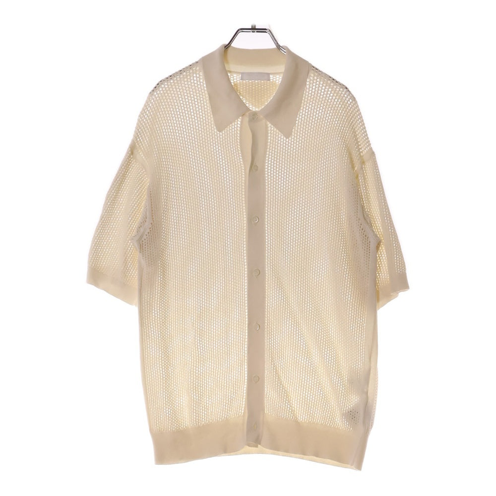 PRADA(プラダ) Open Weaved Polo Shirt トライアングル オープン ウェーブ メッシュニット半袖ポロシャツ ホワイト UMG321