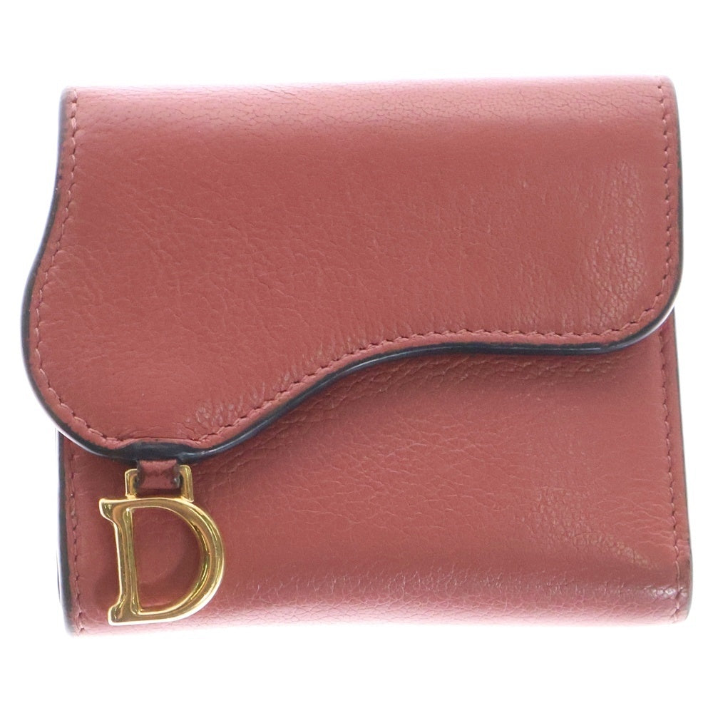 Christian Dior(クリスチャンディオール) サドル ロータスウォレット コンパクトウォレット 三つ折り財布 ゴールド金具 ピンク レザー