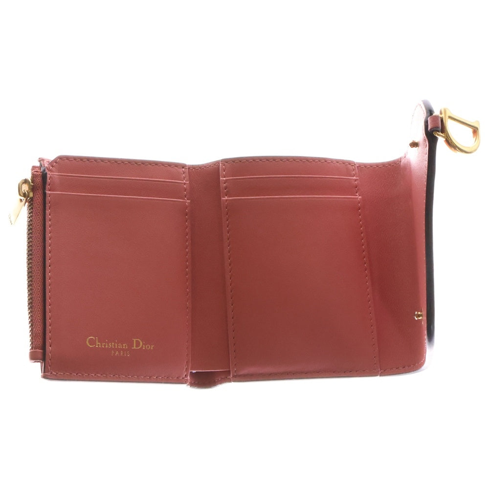 Christian Dior(クリスチャンディオール) サドル ロータスウォレット コンパクトウォレット 三つ折り財布 ゴールド金具 ピンク レザー