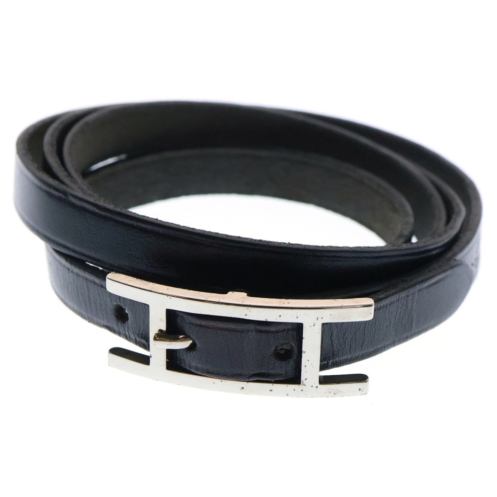 HERMES(エルメス) アピ3 ブレスレット ブラック シルバー金具 レザー □P刻印