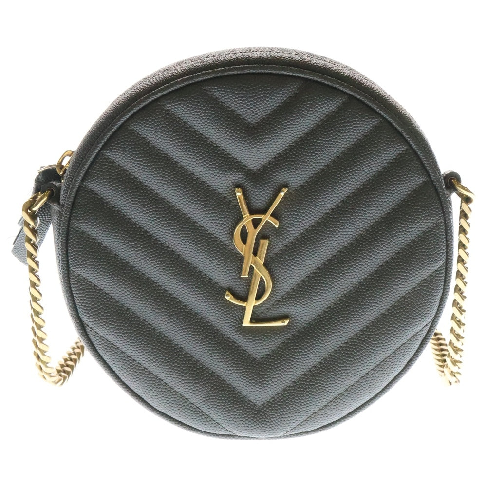 SAINT LAURENT PARIS(サンローランパリ) カサンドラ ラウンド チェーンショルダーバッグ グレー レザー ゴールド金具 610436