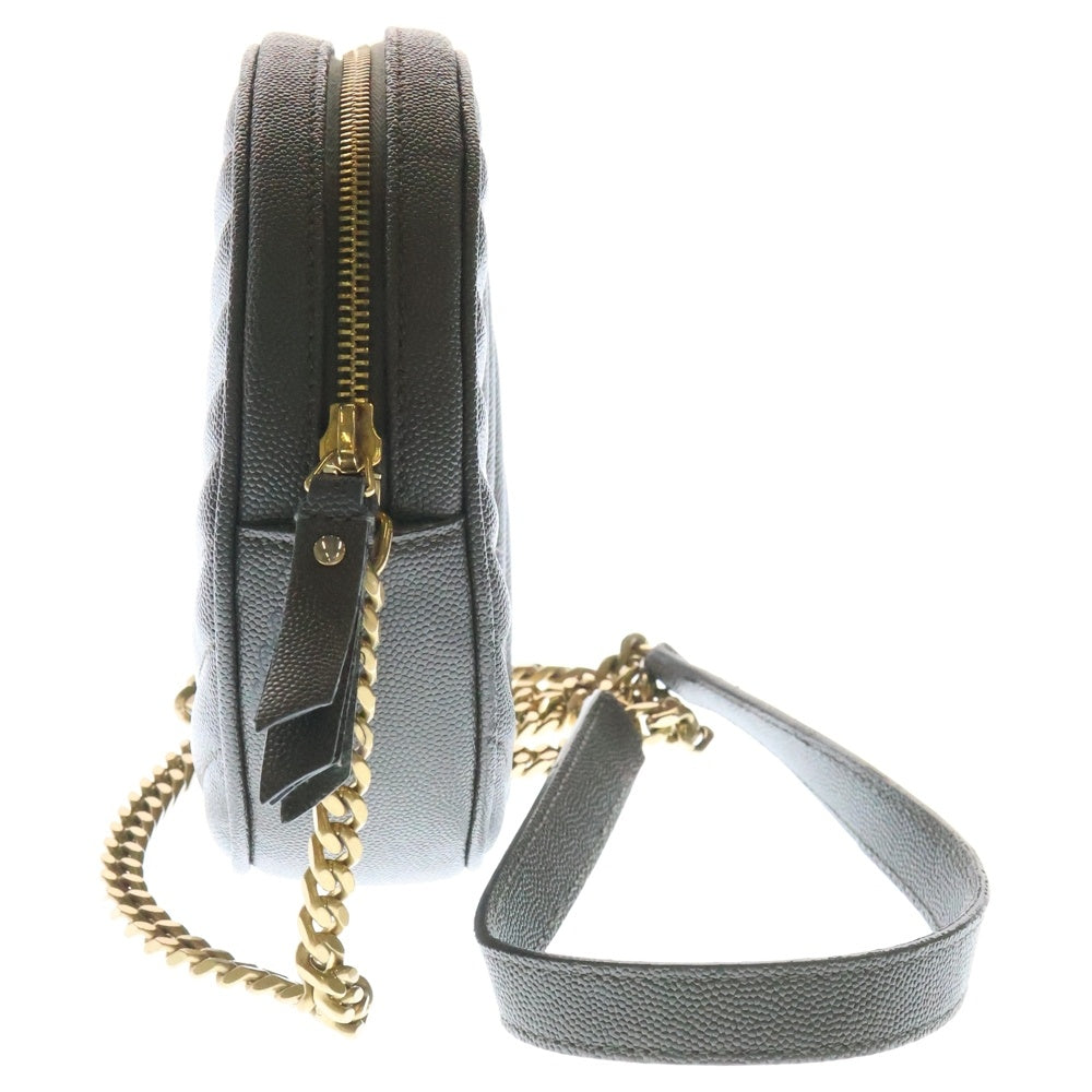 SAINT LAURENT PARIS(サンローランパリ) カサンドラ ラウンド チェーンショルダーバッグ グレー レザー ゴールド金具 610436