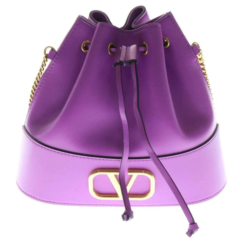 VALENTINO(ヴァレンティノ) Vロゴ 巾着 チェーン ショルダーバッグ レザー パープル