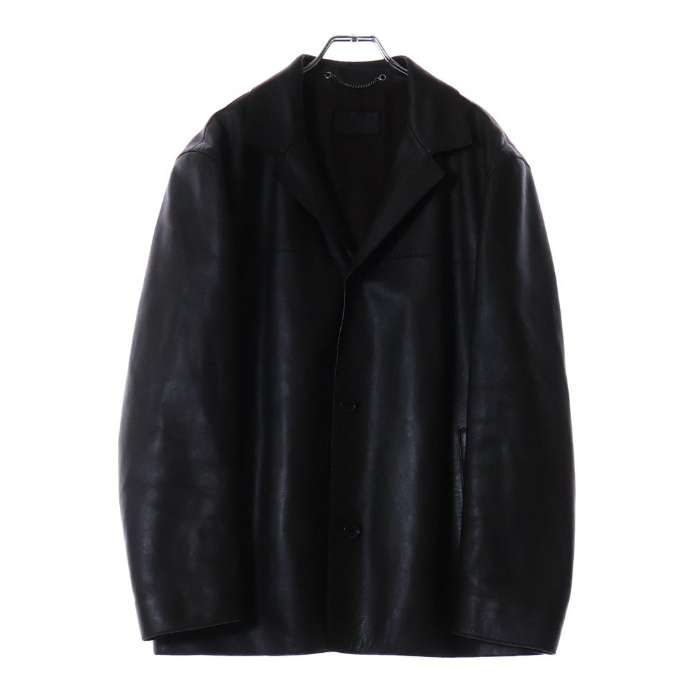 PRADA(プラダ) レザー 3B シングル テーラードカラー ジャケット ブラウン/オリーブ
