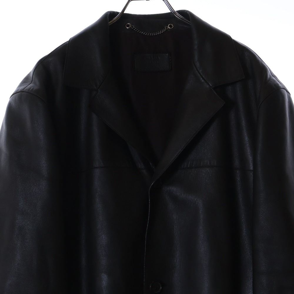 PRADA(プラダ) レザー 3B シングル テーラードカラー ジャケット ブラウン/オリーブ