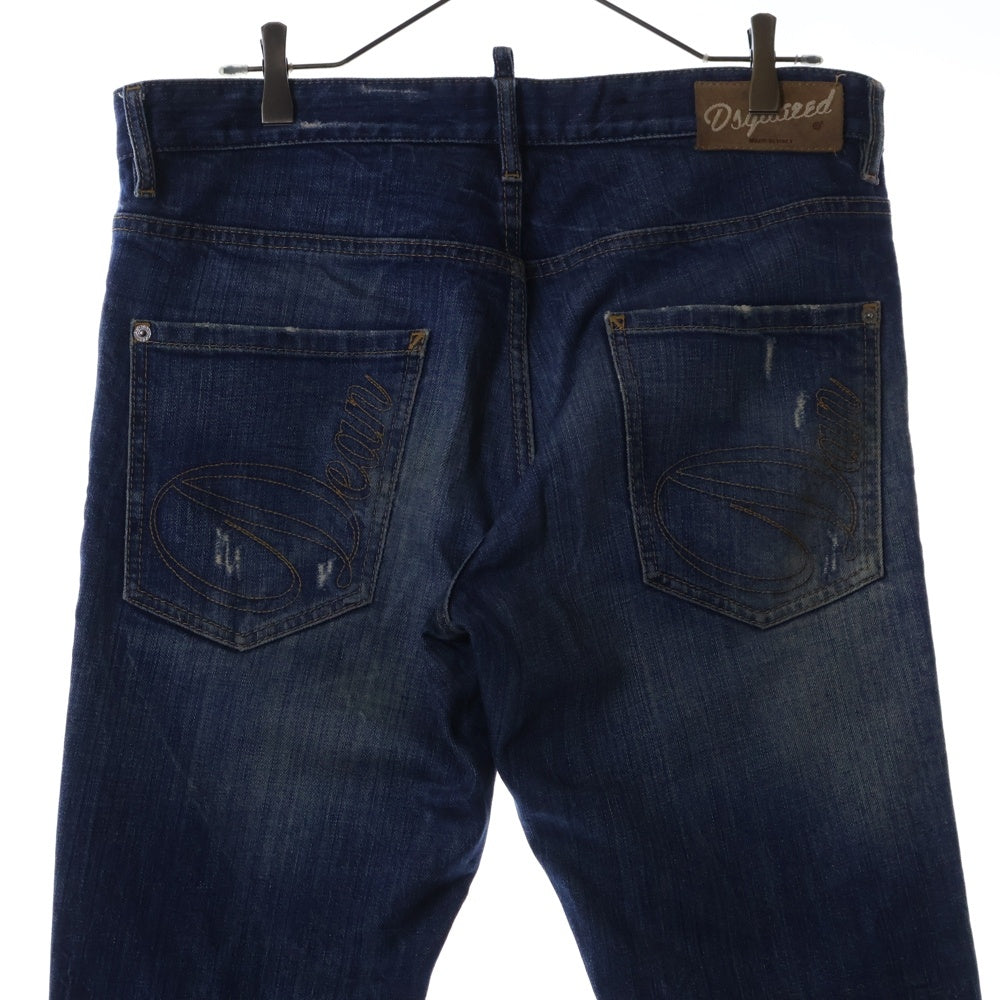 DSQUARED2(ディースクエアード) ダメージ加工 レザーパッチ ボタンフライ スリムスキニー デニムパンツ ジーンズ インディゴ