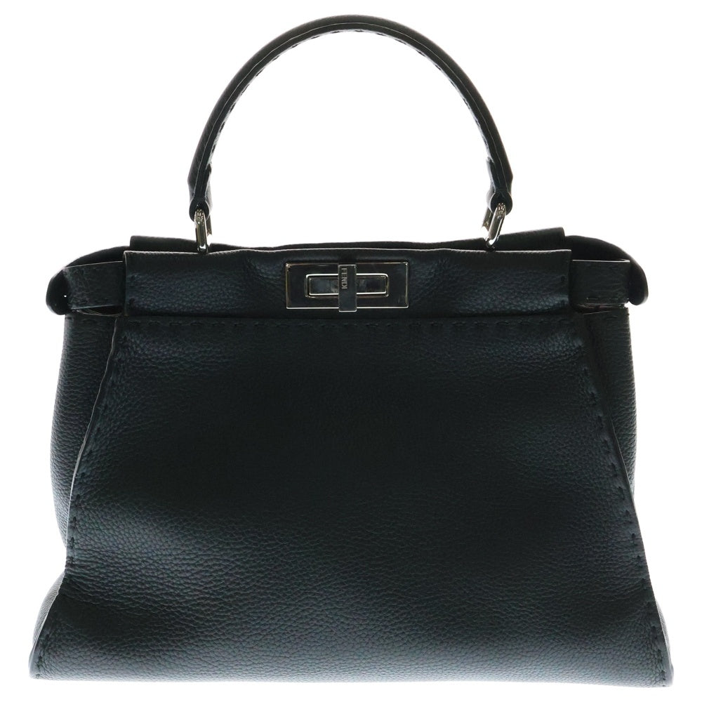 FENDI(フェンディ) セレリア ピーカブー ミディアム ハンドバッグ ブラック レザー シルバー金具