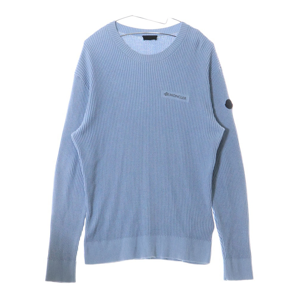 MONCLER(モンクレール) 23SS ロゴプリント クルーネック ワッフル ロングスリーブ 長袖ニット セーター ライトブルー I20919C00007 M1367
