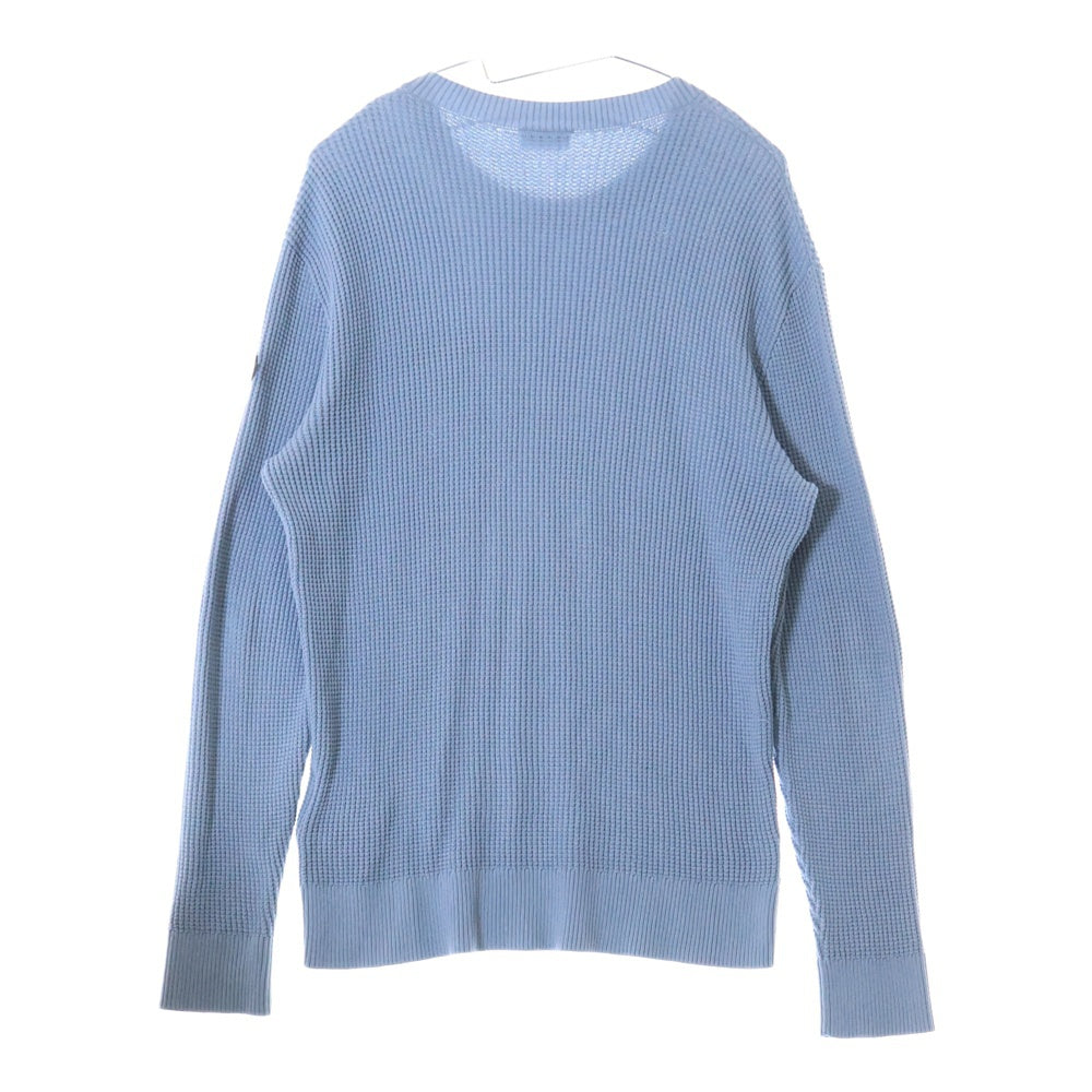 MONCLER(モンクレール) 23SS ロゴプリント クルーネック ワッフル ロングスリーブ 長袖ニット セーター ライトブルー I20919C00007 M1367