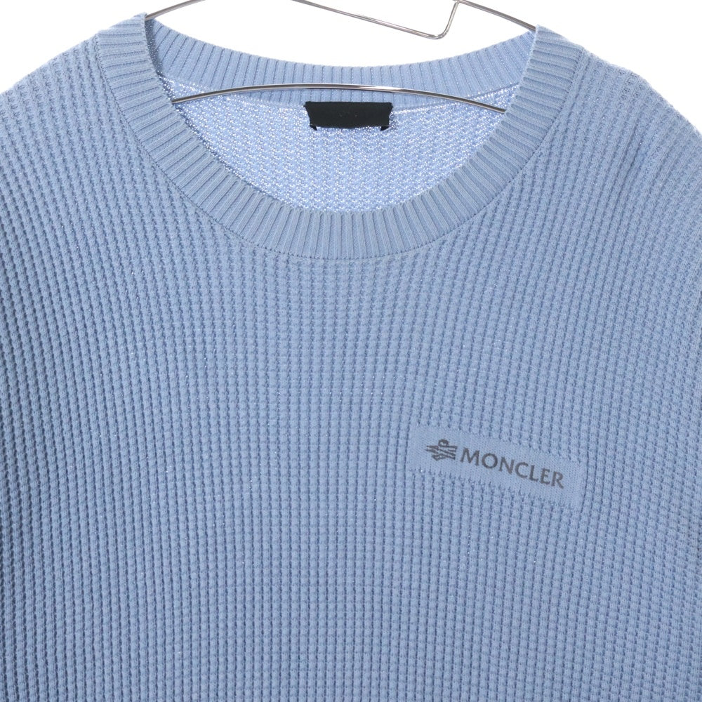 MONCLER(モンクレール) 23SS ロゴプリント クルーネック ワッフル ロングスリーブ 長袖ニット セーター ライトブルー I20919C00007 M1367