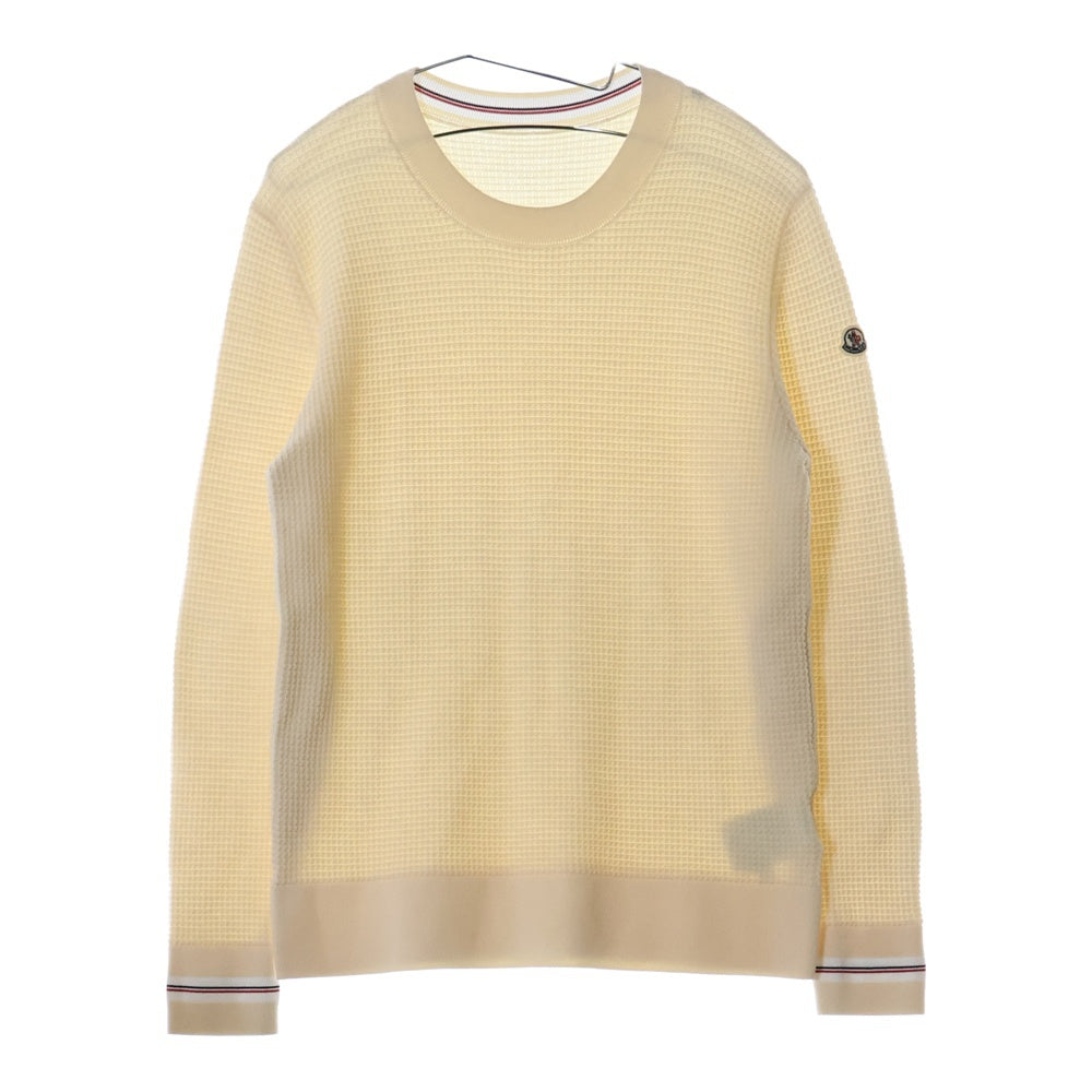 MONCLER(モンクレール) 18AW ワッペンロゴ ワッフル クルーネック プルオーバー ロングスリーブ 長袖 ニット セーター アイボリー D20919033800 969B2