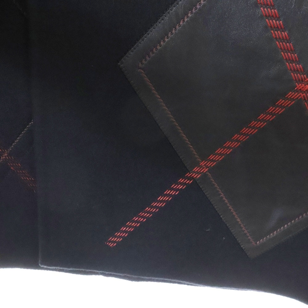 HERMES(エルメス) セリエボタン ラムレザーパッチ アーガイルチェック柄 カシミヤ フーデッド ダッフルコート ブラック 3H0133DA