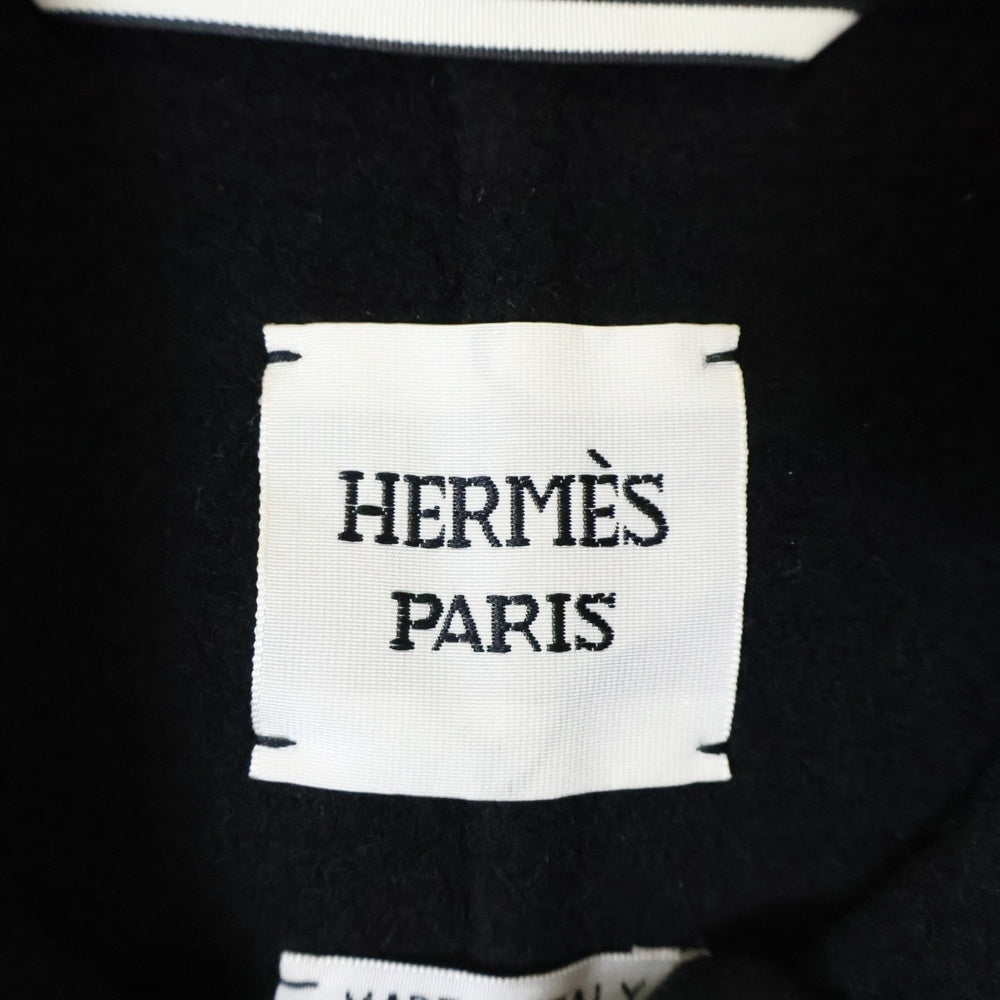 HERMES(エルメス) セリエボタン ラムレザーパッチ アーガイルチェック柄 カシミヤ フーデッド ダッフルコート ブラック 3H0133DA