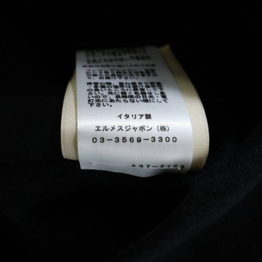 HERMES(エルメス) セリエボタン ラムレザーパッチ アーガイルチェック柄 カシミヤ フーデッド ダッフルコート ブラック 3H0133DA