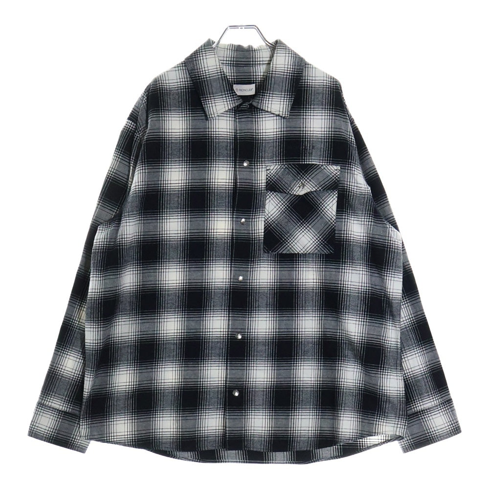 MONCLER(モンクレール) 22SS CAMICIA バック ビックロゴプリント チェック総柄 スナップボタン ロングスリーブ 長袖シャツ ブラック/ホワイト H10912F00002 549XX