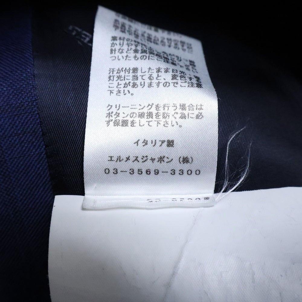 HERMES(エルメス) セットアップ スーツ スリーピース ウール 2B テーラード ジャケット ノーカラーベスト ノータック スラックスパンツ ネイビー A9300