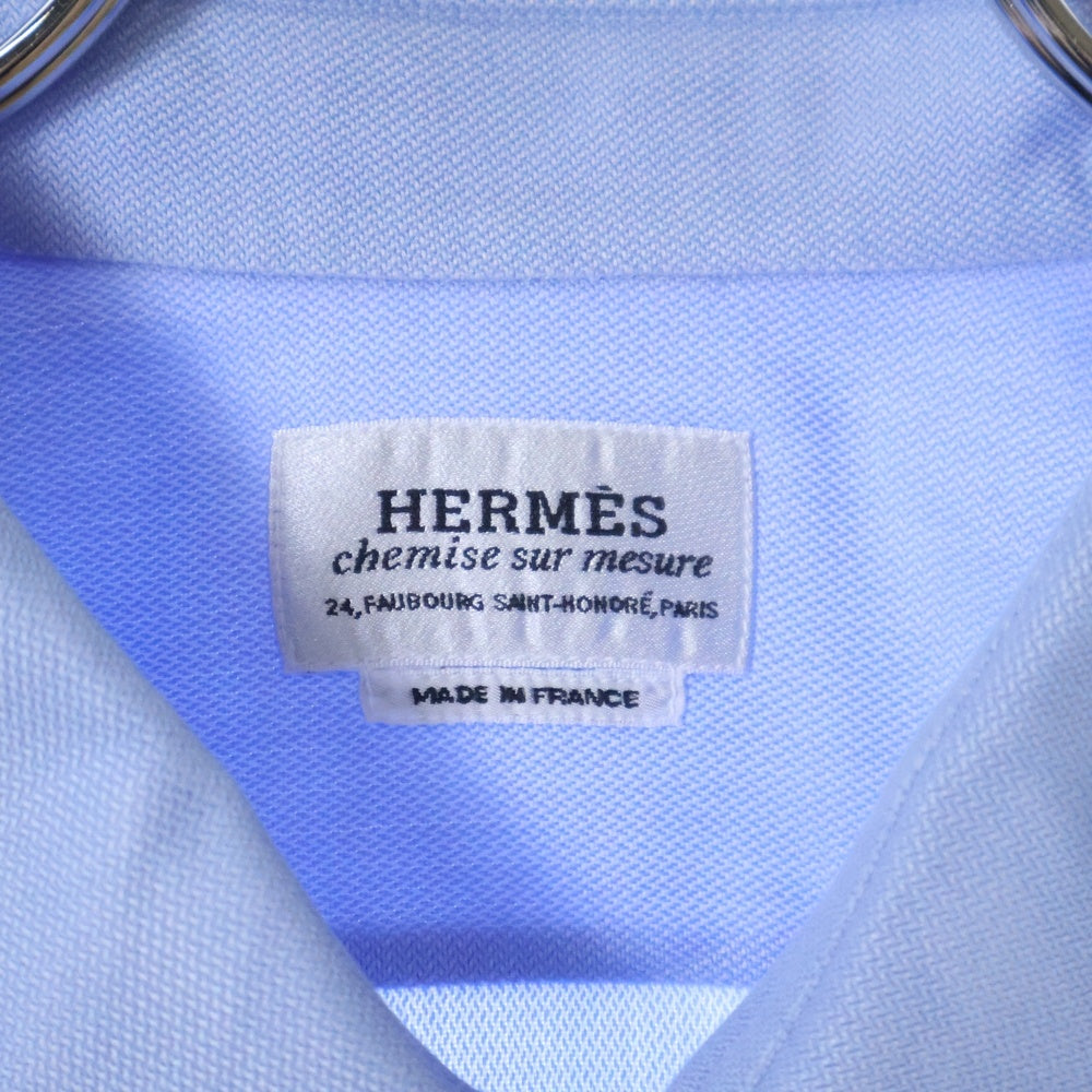 HERMES(エルメス) 長袖 ドレスシャツ カッターシャツ ブルー コットン sur mesure オーダー品
