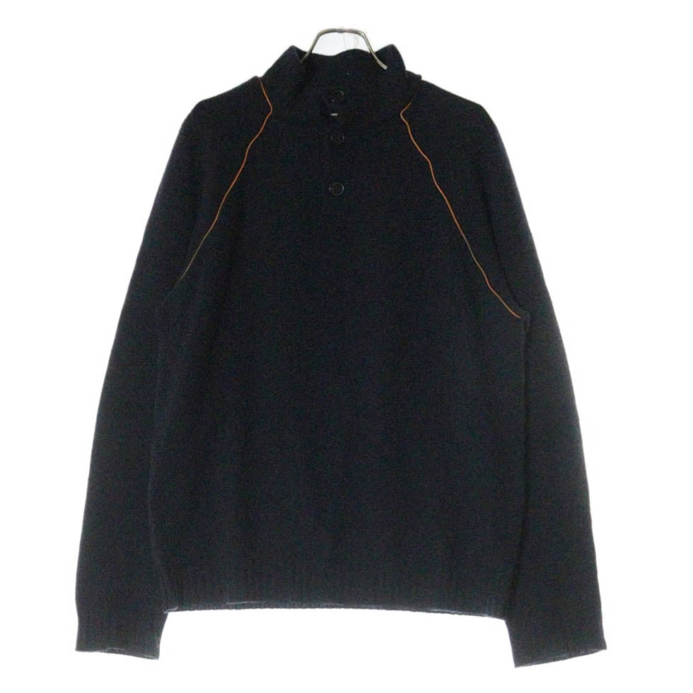 HERMES(エルメス) レザーパイピング カシミヤ ハイネック プルオーバー 長袖ニット セーター ネイビー/オレンジ