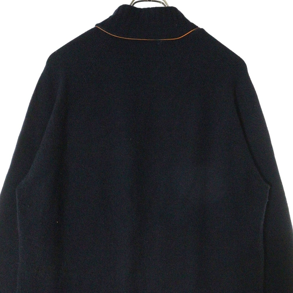 HERMES(エルメス) レザーパイピング カシミヤ ハイネック プルオーバー 長袖ニット セーター ネイビー/オレンジ