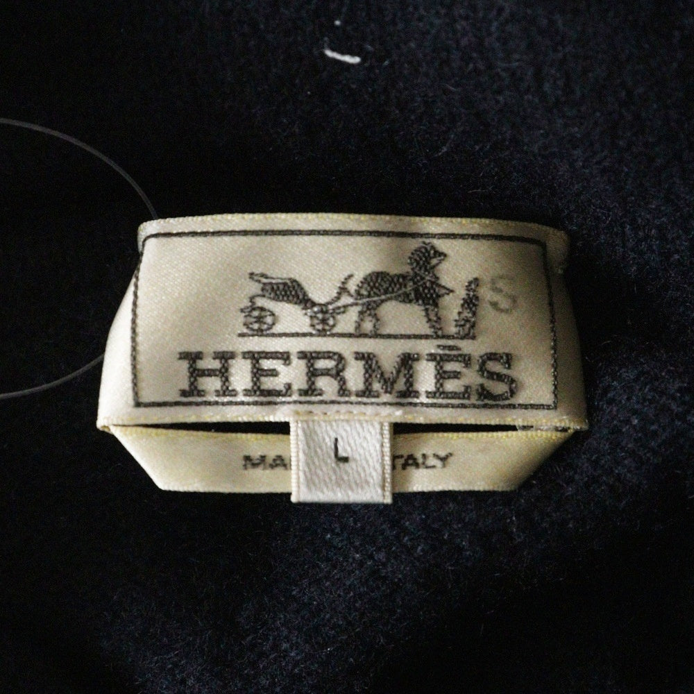 HERMES(エルメス) レザーパイピング カシミヤ ハイネック プルオーバー 長袖ニット セーター ネイビー/オレンジ