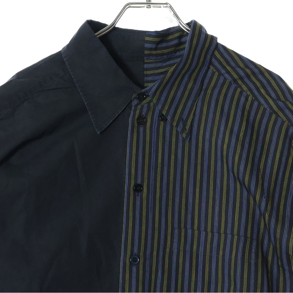 MM6 Maison Margiela(エムエムシックスメゾンマルジェラ) 21SS ドッキング ストライプ柄 オーバーサイズ ハーフスリーブ 半袖シャツ ブラック/イエロー レディース S32CU0133 STN998