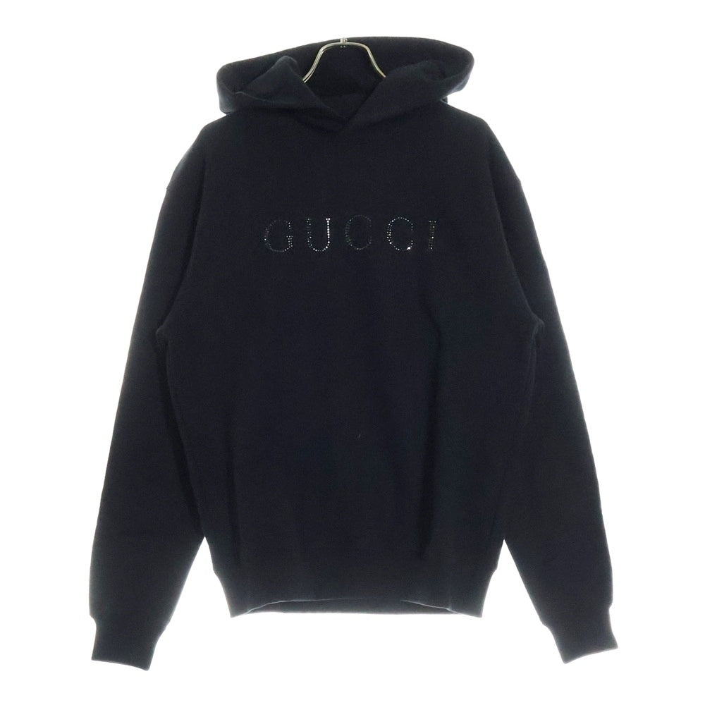 GUCCI(グッチ) ラインストーンロゴ プルオーバースウェットパーカー フーディー ブラック 795557