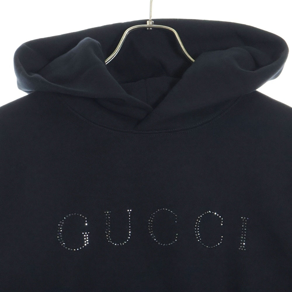 GUCCI(グッチ) ラインストーンロゴ プルオーバースウェットパーカー フーディー ブラック 795557