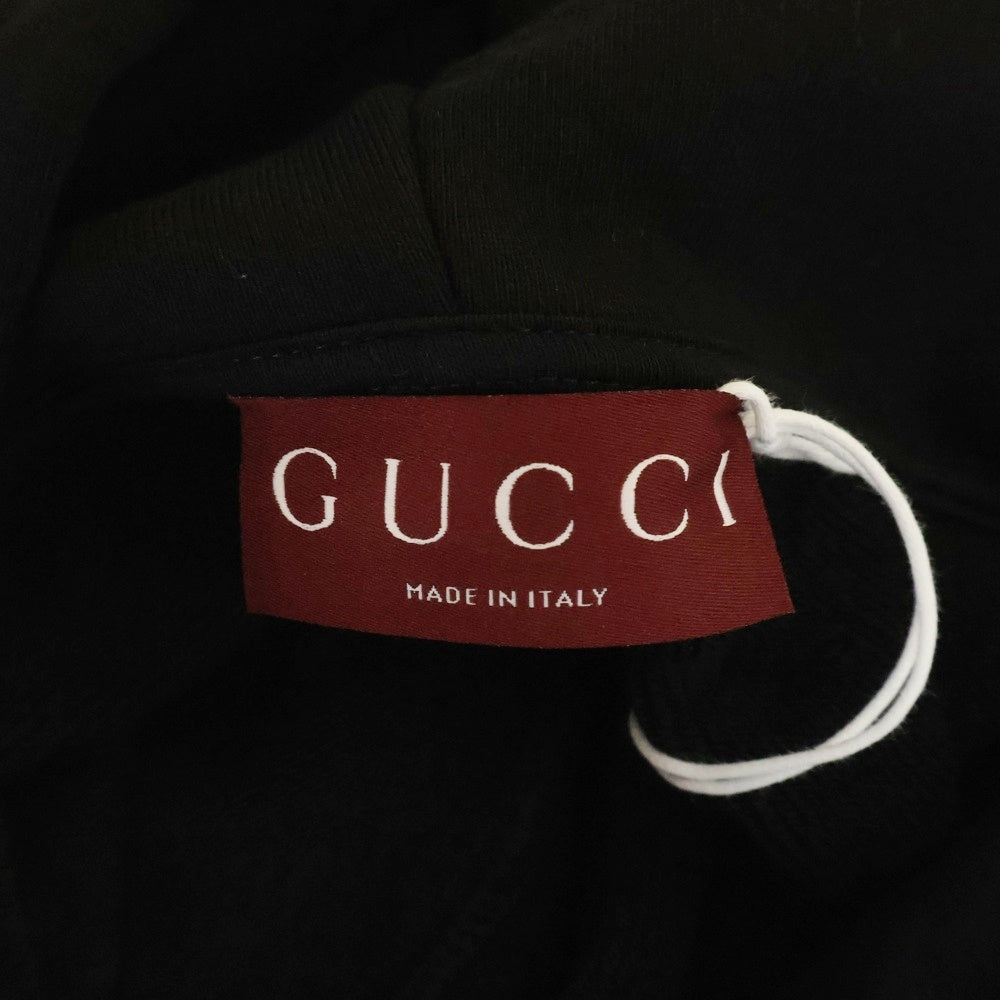 GUCCI(グッチ) ラインストーンロゴ プルオーバースウェットパーカー フーディー ブラック 795557