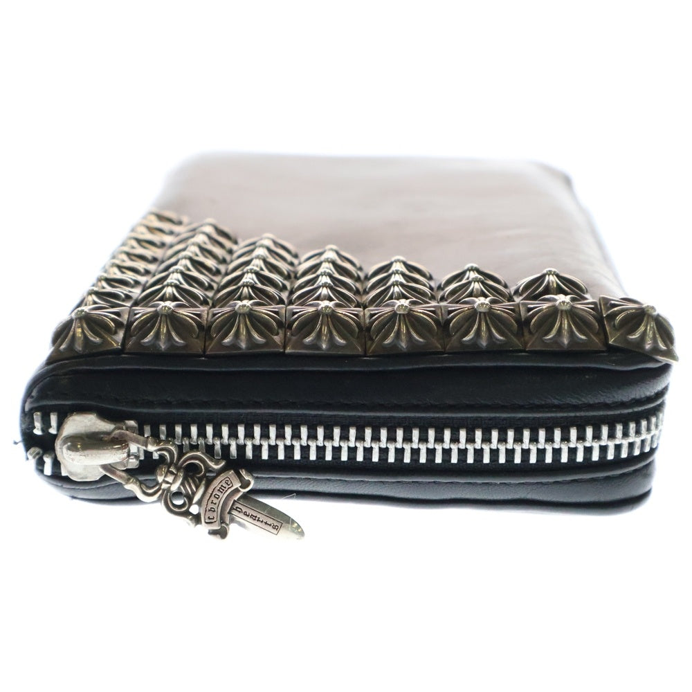 CHROME HEARTS(クロムハーツ) REC F ZIP ゼロピラミッドスタッズコーナー ラウンドウォレット レザー 長財布 ブラック/シルバー