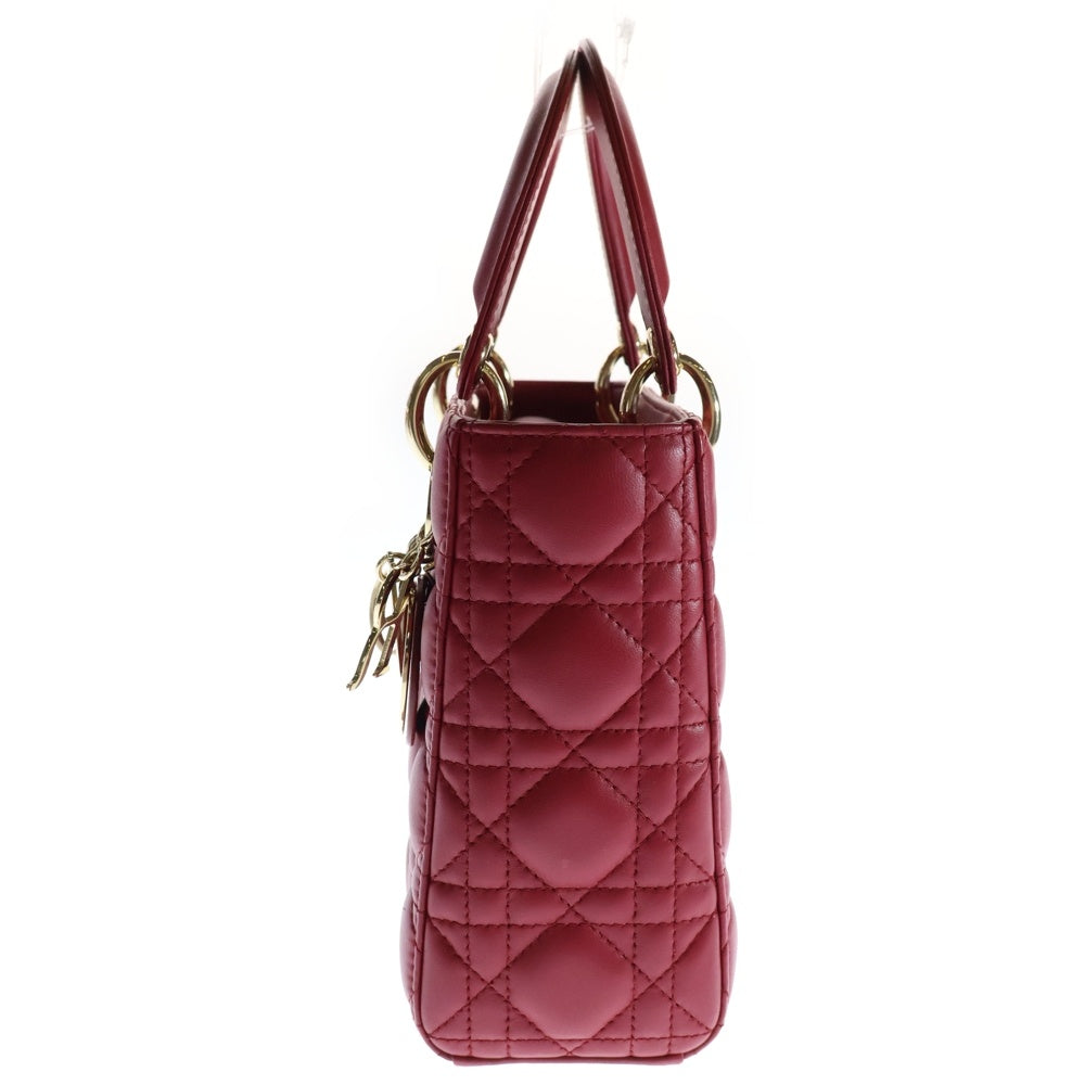 Christian Dior(クリスチャンディオール) Lady Dior My ABCDior マイレディディオール カナージュ 2WAY レザーハンドバッグ ショルダーバッグ レッド レディース