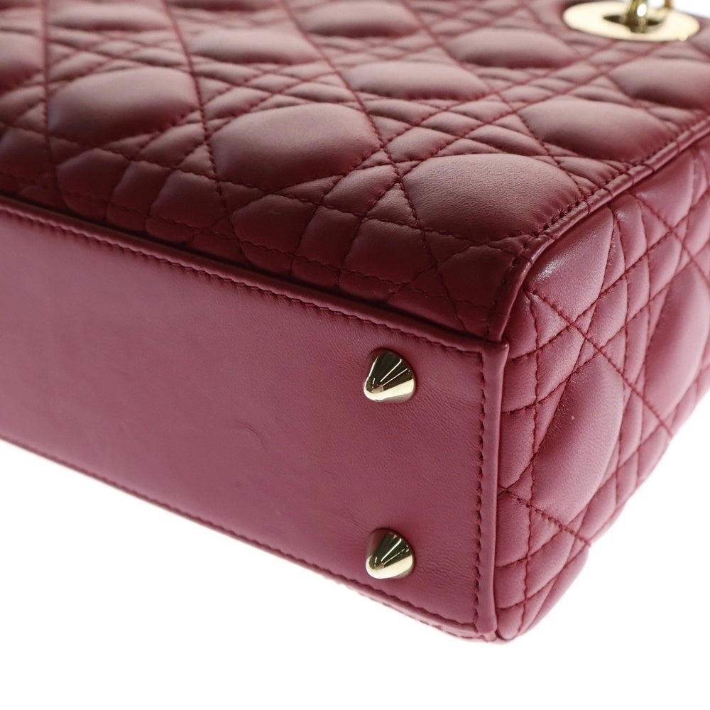 Christian Dior(クリスチャンディオール) Lady Dior My ABCDior マイレディディオール カナージュ 2WAY レザーハンドバッグ ショルダーバッグ レッド レディース